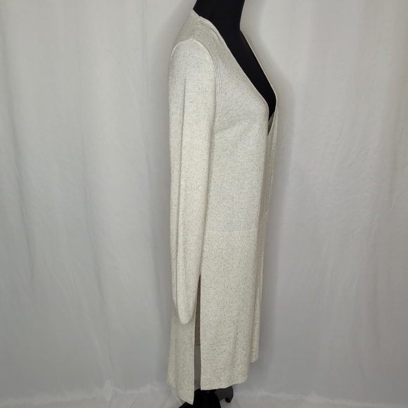 Zara Knit Long Sleeve Plunging V-neck Side Slit Sweater Dress in Oatmeal - Sz M - Picture 3 of 10